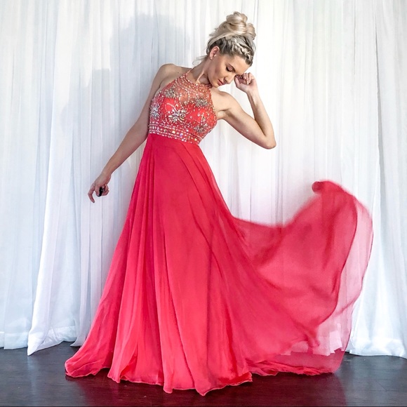 Coral Homecoming Pageant Prom Dress - Picture 3 of 8